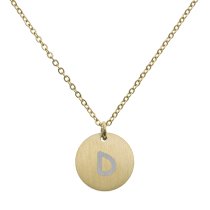 Engraved Metal Initial Letter Disc Pendant Chain Necklace 18.5 in + 2.5 in - D - Gold Tone