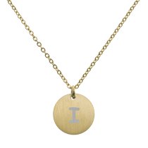 Engraved Metal Initial Letter Disc Pendant Chain Necklace 18.5 in + 2.5 in - I - Gold Tone