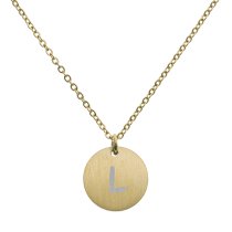 Engraved Metal Initial Letter Disc Pendant Chain Necklace 18.5 in + 2.5 in - L - Gold Tone