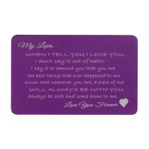 Personalized Photo / Text Custom Engraved Aluminum Wallet Mini Love Insert Card - Purple