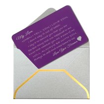 Personalized Text Engraving Metal Aluminum Mini Love Insert Gift Note Card Purple