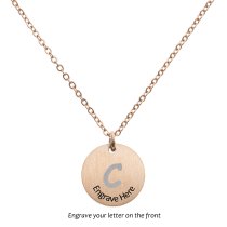Engraved Metal Initial Letter Disc Pendant Chain Necklace 18.5 in + 2.5 in - X - Rose Gold Tone