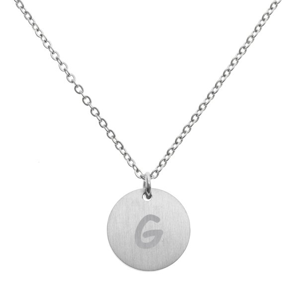 Engraved Metal Initial Letter Disc Pendant Chain Necklace 18.5 in + 2.5 in - G