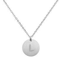 Engraved Metal Initial Letter Disc Pendant Chain Necklace 18.5 in + 2.5 in - L