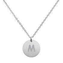 Engraved Metal Initial Letter Disc Pendant Chain Necklace 18.5 in + 2.5 in - M