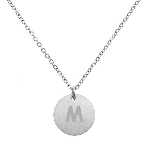Engraved Metal Initial Letter Disc Pendant Chain Necklace 18.5 in + 2.5 in - M