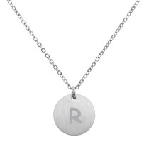 Engraved Metal Initial Letter Disc Pendant Chain Necklace 18.5 in + 2.5 in - R