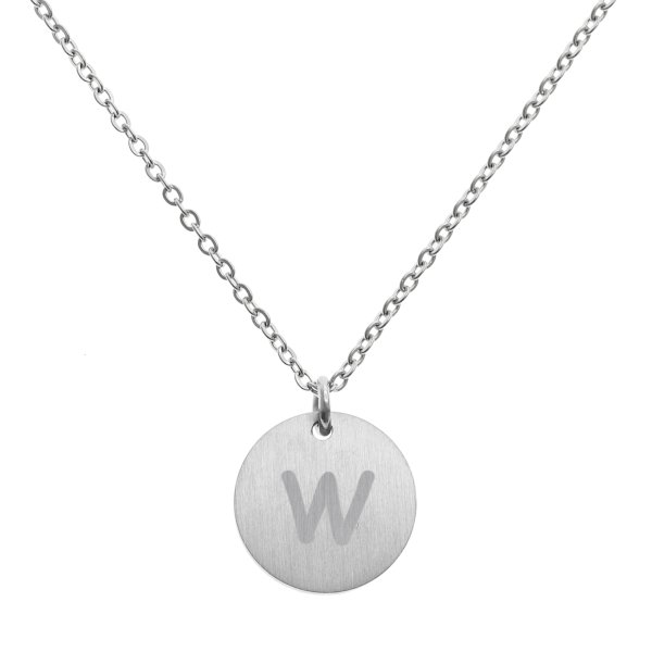 Engraved Metal Initial Letter Disc Pendant Chain Necklace 18.5 in + 2.5 in - W