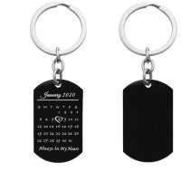 Custom Engraved Personalized Calendar Date Memorial Text Stainless Steel Dog Tag Keychain