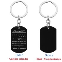 Custom Engraved Personalized Calendar Date Memorial Text Stainless Steel Dog Tag Keychain