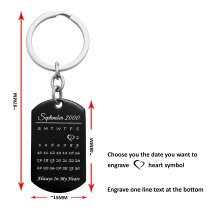 Custom Engraved Personalized Calendar Date Memorial Text Stainless Steel Dog Tag Keychain