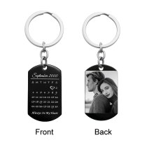 Custom Engraved Personalized Calendar Date & Picture Memorial Stainless Steel Dog Tag Keychain