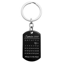 Custom Engraved Personalized Calendar Date & Picture Memorial Stainless Steel Dog Tag Keychain