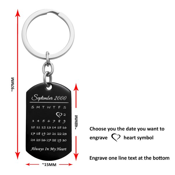 Custom Engraved Personalized Calendar Date & Picture Memorial Stainless Steel Dog Tag Keychain