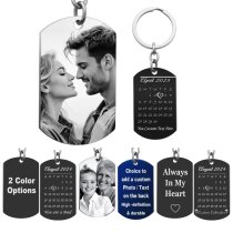 Custom Engraved Personalized Calendar Date & Picture Memorial Stainless Steel Dog Tag Keychain