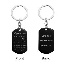 Custom Engraved Personalized Calendar Date & Text Stainless Steel Dog Tag Keychain