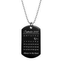 Custom Engraved Personalized Calendar Date & Photo Stainless Steel Dog Tag Pendant with Ball Chain Necklace 24 in