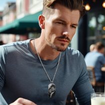 Custom Engraved Personalized Calendar Date & Photo Stainless Steel Dog Tag Pendant with Ball Chain Necklace 24 in