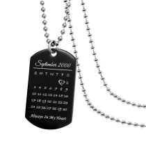 Custom Engraved Personalized Calendar Date & Photo Stainless Steel Dog Tag Pendant with Ball Chain Necklace 24 in