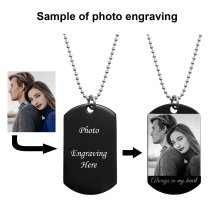 Custom Engraved Personalized Calendar Date & Photo Stainless Steel Dog Tag Pendant with Ball Chain Necklace 24 in