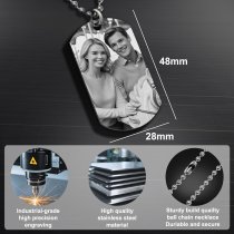 Custom Engraved Personalized Calendar Date & Photo Stainless Steel Dog Tag Pendant with Ball Chain Necklace 24 in