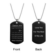 Custom Engraved Personalized Calendar Date & Text Stainless Steel Dog Tag Pendant with Ball Chain Necklace 24 in