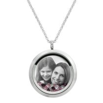 Best Mom Mother Stainless Steel Laser Engraved Personalized Photo & Text Message Floating Locket Crystals Necklace Pendant Purple