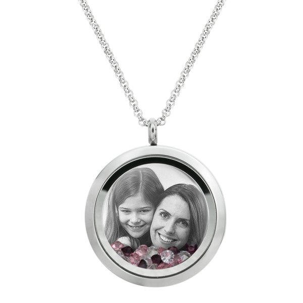 Best Mom Mother Stainless Steel Laser Engraved Personalized Photo & Text Message Floating Locket Crystals Necklace Pendant Purple