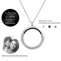 Best Mom Mother Stainless Steel Laser Engraved Personalized Photo & Text Message Floating Locket Crystals Necklace Pendant Purple