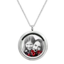 Best Mom Mother Stainless Steel Laser Engraved Personalized Photo & Text Message Floating Locket Crystals Necklace Pendant Red