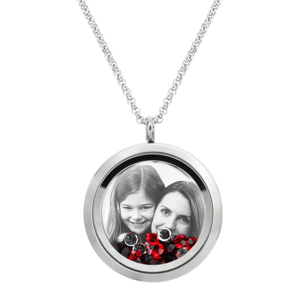 Best Mom Mother Stainless Steel Laser Engraved Personalized Photo & Text Message Floating Locket Crystals Necklace Pendant Red