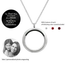 Best Mom Mother Stainless Steel Laser Engraved Personalized Photo & Text Message Floating Locket Crystals Necklace Pendant Red