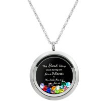 Best Mom Mother Stainless Steel Laser Engraved Text Message Floating Locket Crystals Necklace Pendant Mix Colors