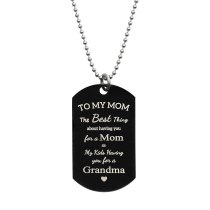 Best Mom Stainless Steel Engraved Memorial Text Dog Tag Pendant Necklace, 24 in