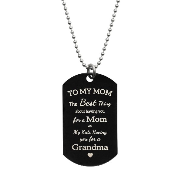 Best Mom Stainless Steel Engraved Memorial Text Dog Tag Pendant Necklace, 24 in