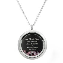 Best Mom Mother Stainless Steel Laser Engraved Text Message Floating Locket Crystals Necklace Pendant Purple