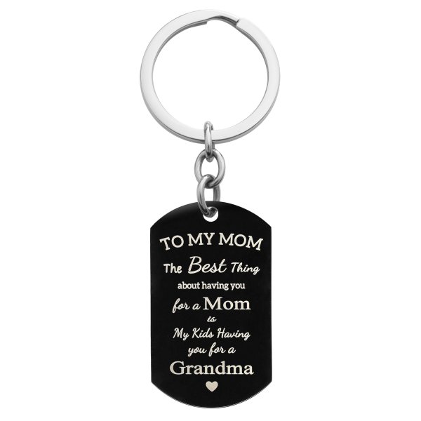 Best Mom Stainless Steel Engraved Memorial Text Dog Tag Keychain