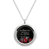 Best Mom Mother Stainless Steel Laser Engraved Text Message Floating Locket Crystals Necklace Pendant Red