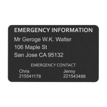 Aluminum Personalized Engraved Emergency Contac ICE Medical Id Wallet Card Black