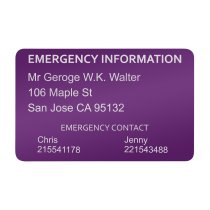 Aluminum Personalized Engraved Emergency Contac ICE Medical Id Wallet Card Purple