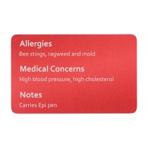 Aluminum Personalized Engraved Emergency Contac ICE Medical Id Wallet Card Red