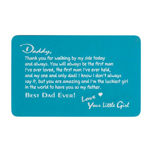 Aluminum Engraved Best Dad Ever Personalized Wallet Card From Daughter Blue