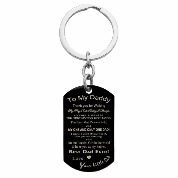 Best Dad Little Girl Stainless Steel Engraved Memorial Text Dog Tag Keychain