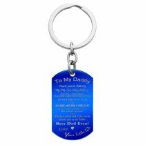Best Dad Little Girl Stainless Steel Engraved Memorial Text Dog Tag Keychain Blue