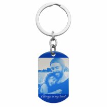 Best Dad Little Girl Stainless Steel Engraved Memorial Text Personalized Photo Dog Tag Keychain Blue
