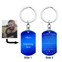 Best Dad Little Girl Stainless Steel Engraved Memorial Text Personalized Photo Dog Tag Keychain Blue