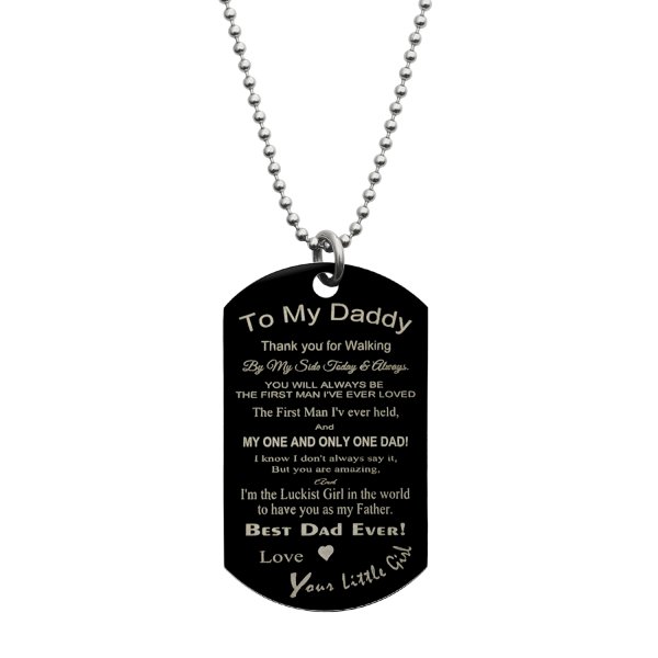 Best Dad Stainless Steel Engraved Memorial Text Dog Tag Pendant Necklace, 24 in