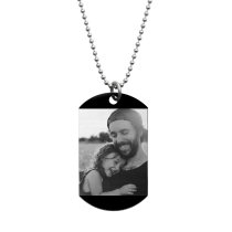 Best Dad Stainless Steel Engraved Text Personalzied Photo Dog Tag Pendant Necklace, 24 in