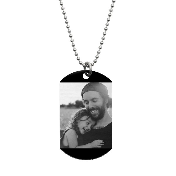 Best Dad Stainless Steel Engraved Text Personalzied Photo Dog Tag Pendant Necklace, 24 in