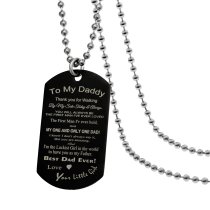 Best Dad Stainless Steel Engraved Text Personalzied Photo Dog Tag Pendant Necklace, 24 in